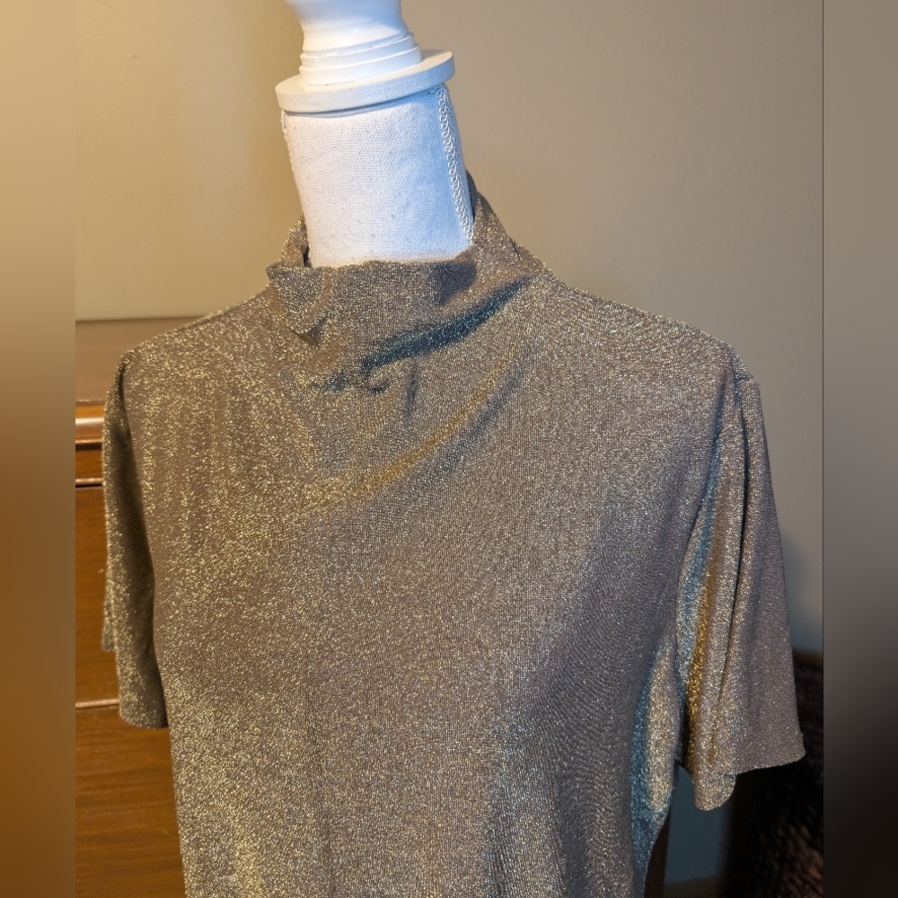 Worthington Metallic Gold Short Sleeve Glimmer Blouse 0X - Picture 4 of 15